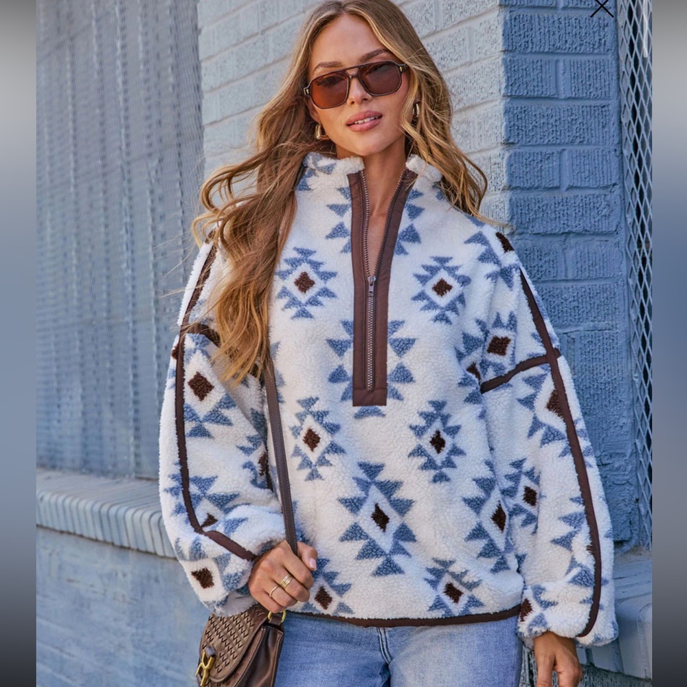 NWT VICI Lanei Aztec Print Half Zip Pullover Quarter Zip Fleece Pullover XS